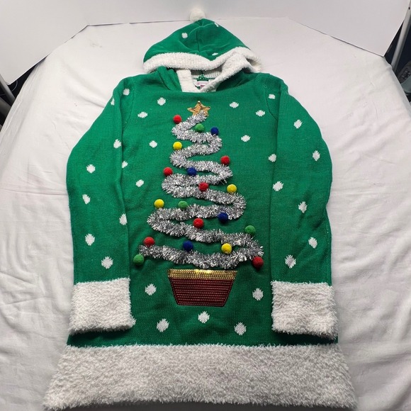 No Boundaries Tops - Ugly Christmas Sweater‎ Christmas Tree Hooded Pullover Top